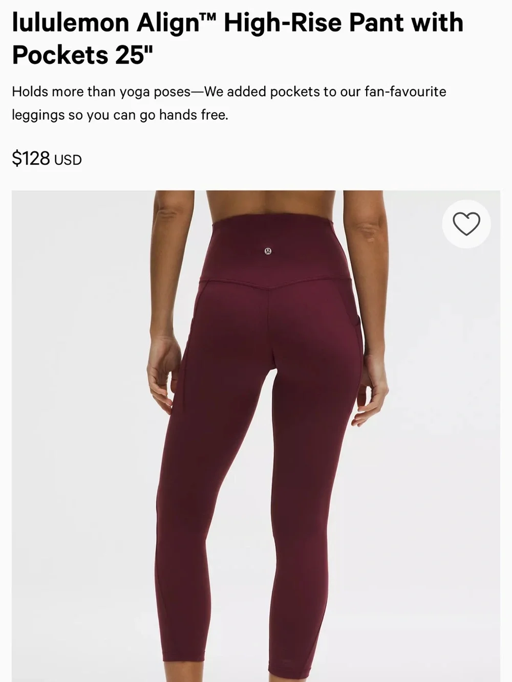 lululemon athletica Align™ High-Rise Pant with Pockets 25" - Burgundy size 8 - Picture 3 of 5